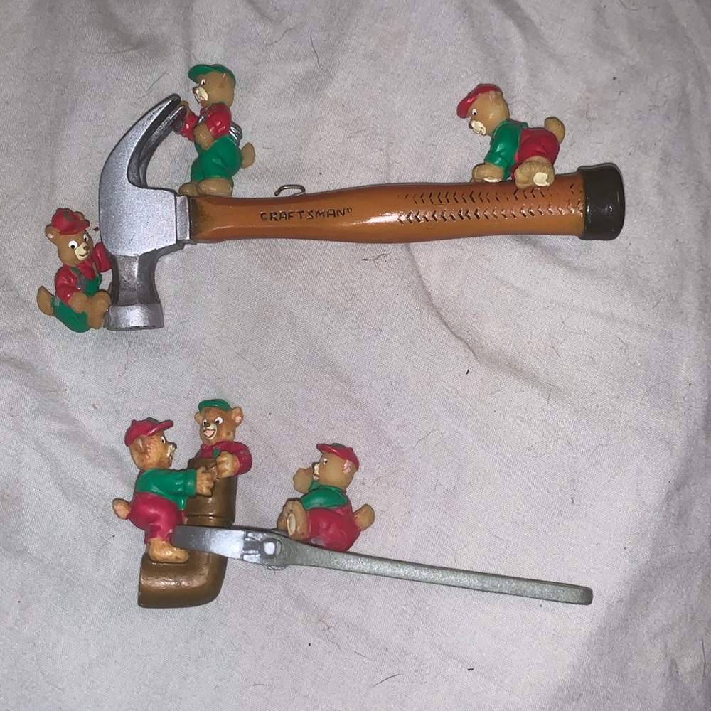 Vintage Craftsman Holiday Christmas Tree Ornaments Hammer and wrench Lot